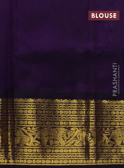 Silk cotton saree light green and deep purple with allover zari woven buttas and long zari woven korvai border