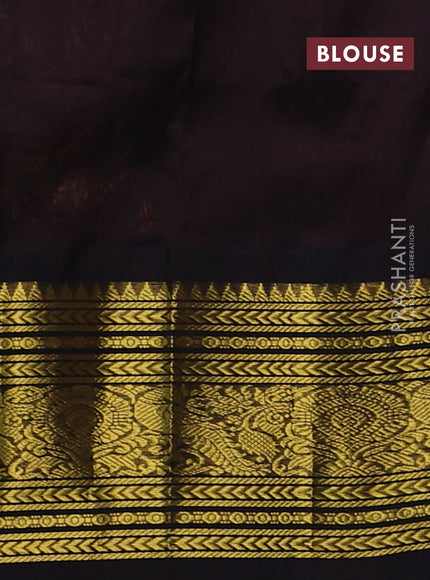 Silk cotton saree mustard yellow and black with annam zari woven buttas and long zari woven korvai border