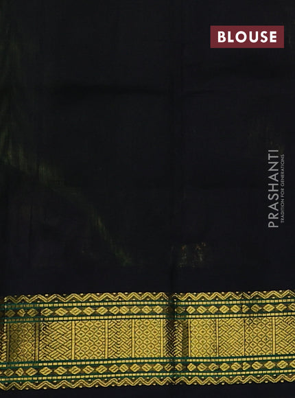 Silk cotton saree green and black with allover small checked pattern and zari woven korvai border
