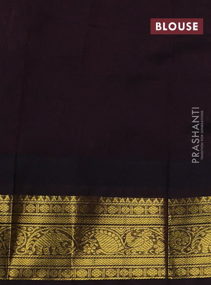 Silk cotton saree pastel pink and coffee brown with allover zari checks & buttas and temple design zari woven korvai border