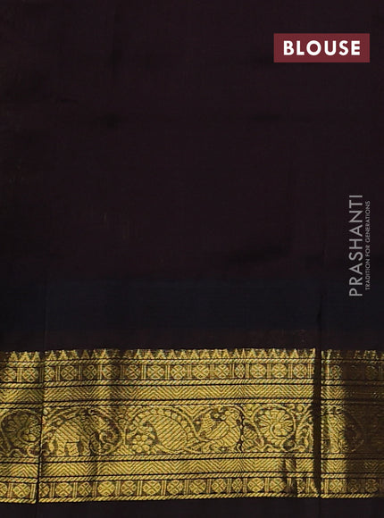Silk cotton saree light green and coffee brown with allover zari checks & buttas and temple design zari woven korvai border