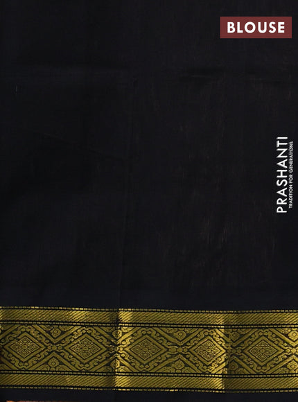 Silk cotton saree pale orange and black with allover checked pattern and zari woven korvai border