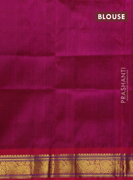 Silk cotton saree dark green and pink with allover small checked pattern and zari woven korvai border