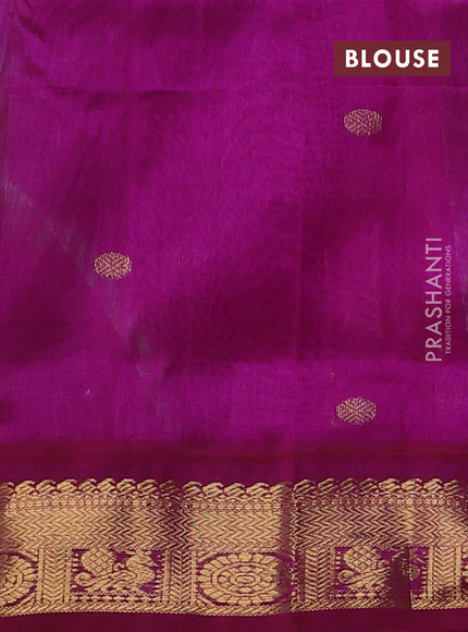 Silk cotton saree teal green and purple with allover rudhraksha zari woven buttas and zari woven korvai border