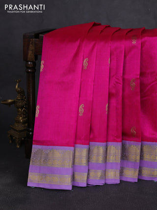 Silk cotton saree pink and lavender with allover paisley buttas and rettapet zari woven korvai border