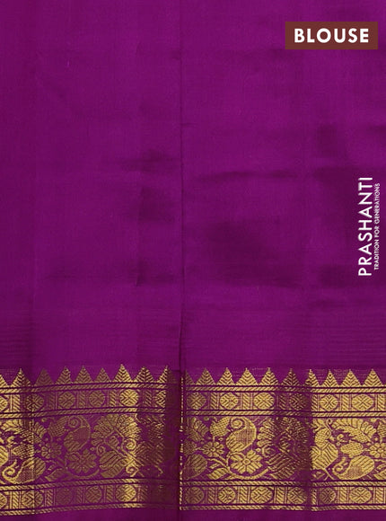 Silk cotton saree orange and purple with allover zari checks & buttas and temple design zari woven korvai border