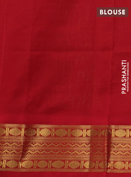Silk cotton saree teal blue & yellow and red with allover zari checks & paisley buttas and zari woven korvai border