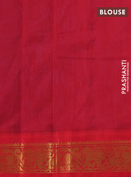 Silk cotton saree peacock blue and red with plain body and zari woven korvai border