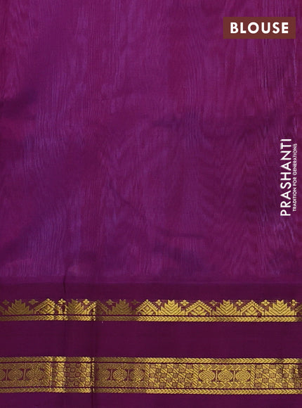 Silk cotton saree lavender and deep purple with plain body and rettapet zari woven korvai border