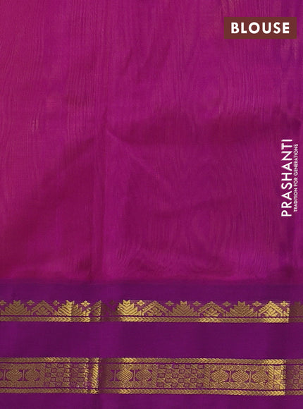 Silk cotton saree sunset orange and purple with plain body and rettapet zari woven korvai border