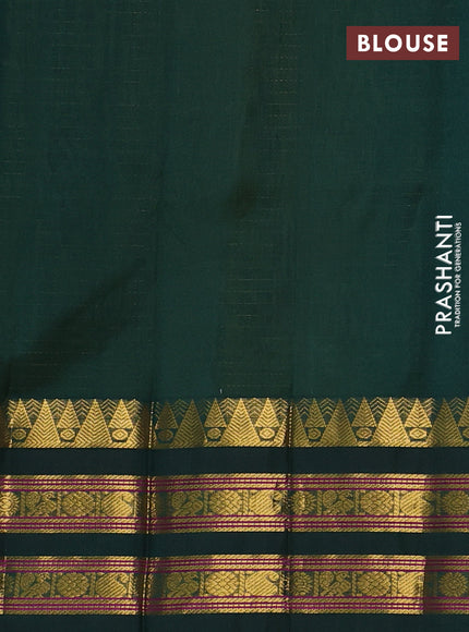 Silk cotton saree mehendi green and bottle green with allover zari checked pattern and temple zari woven korvai border