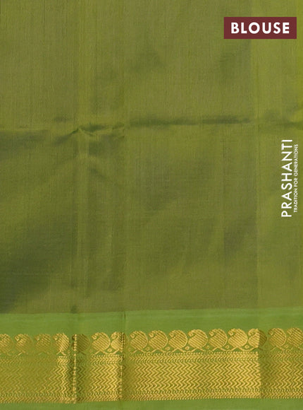 Silk cotton saree violet and light green with plain body and zari woven korvai border