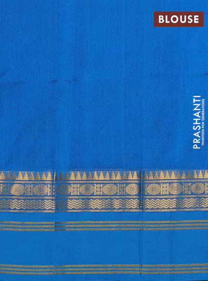 Silk cotton saree peacock blue and cs blue with plain body and temple design rettapet zari woven border