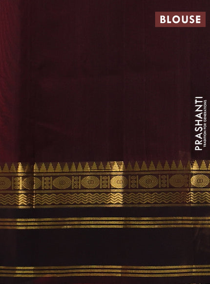 Silk cotton saree red and coffee brown with plain body and temple design rettapet zari woven border