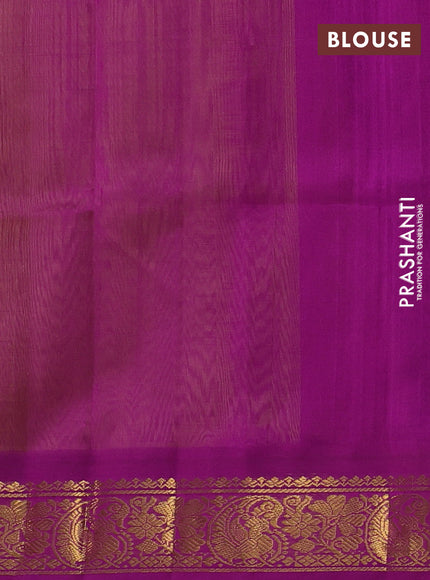 Silk cotton saree yellow and purple with plain body and zari woven korvai border