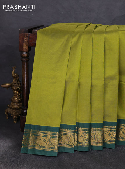 Silk cotton saree mehendi green and bottle green with allover vairaosi pattern and zari woven korvai border