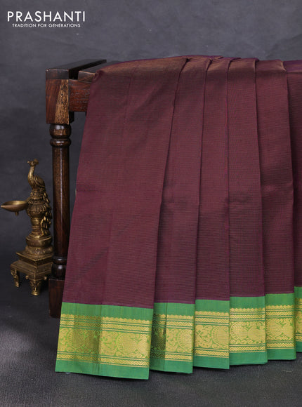 Silk cotton saree deep maroon and green with allover vairaosi pattern and zari woven korvai border