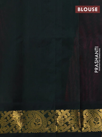 Silk cotton saree pink and bottle green with plain body and zari woven korvai border