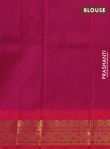 Silk cotton saree bottle green and pink with plain body and zari woven korvai border