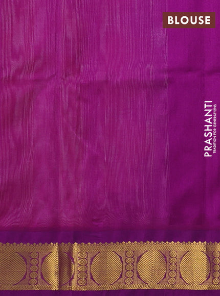 Silk cotton saree peach orange and purple with plain body and rudraksha zari woven korvai border