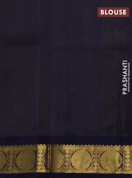 Silk cotton saree mehendi green and navy blue with plain body and rudraksha zari woven korvai border