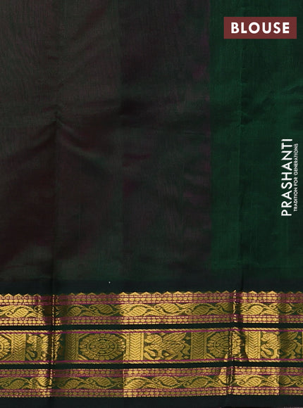 Silk cotton saree dark pink and bottle green with allover small checked pattern and zari woven korvai border