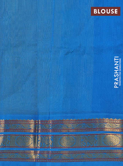 Silk cotton saree lime green and teal blue with allover small checked pattern and zari woven korvai border