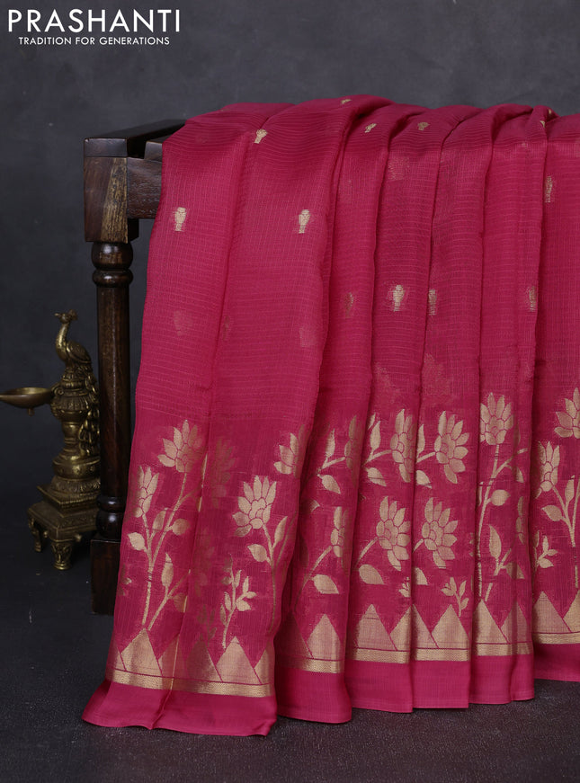 Art kota silk saree pink shade and purple with allover zari woven buttas and floral zari woven border