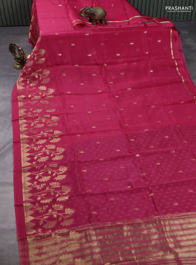 Art kota silk saree pink shade and purple with allover zari woven buttas and floral zari woven border