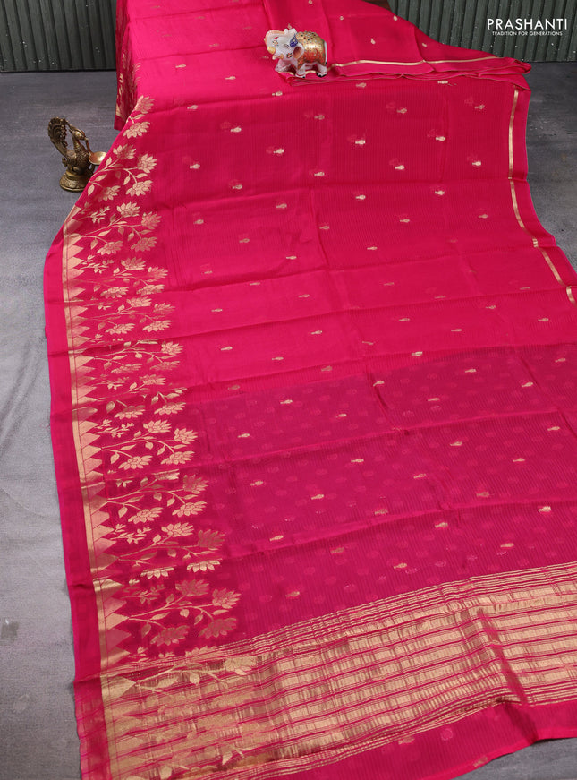 Art kota silk saree pink and bottle green with allover zari woven buttas and floral zari woven border