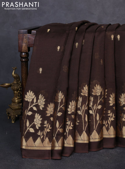 Art kota silk saree coffee brown and mustard yellow with allover zari woven buttas and floral zari woven border