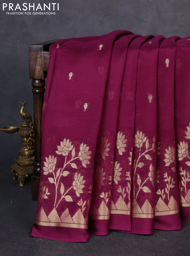 Art kota silk saree magenta pink and mustard yellow with allover zari woven buttas and floral zari woven border