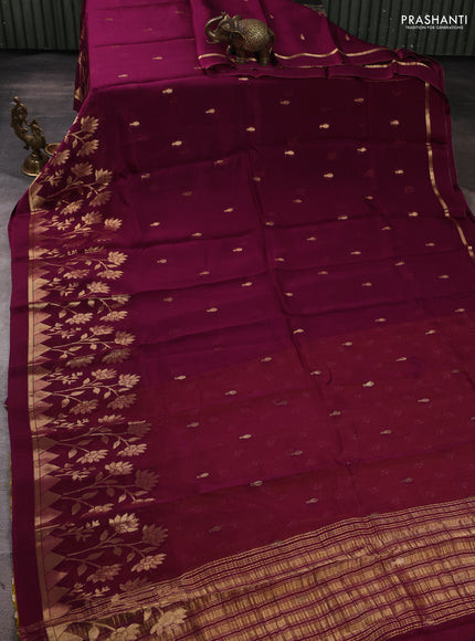 Art kota silk saree magenta pink and mustard yellow with allover zari woven buttas and floral zari woven border