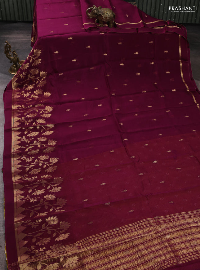 Art kota silk saree magenta pink and mustard yellow with allover zari woven buttas and floral zari woven border