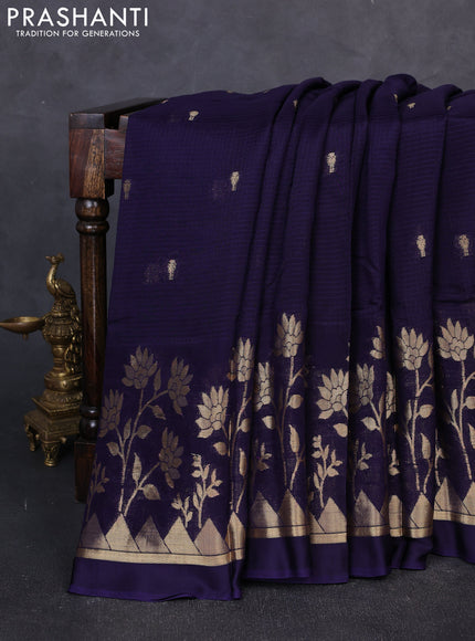 Art kota silk saree navy blue and pink with allover zari woven buttas and floral zari woven border