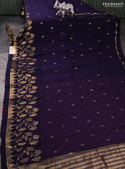 Art kota silk saree navy blue and pink with allover zari woven buttas and floral zari woven border