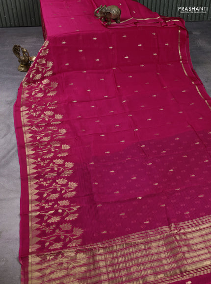 Art kota silk saree dark pink and bottle green with allover zari woven buttas and floral zari woven border
