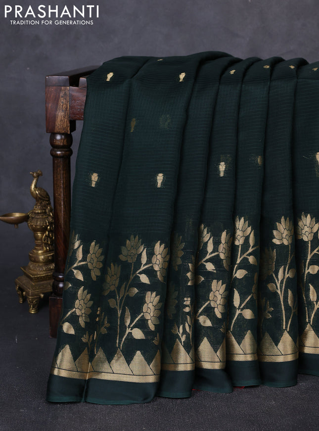 Art kota silk saree bottle green and red with allover zari woven buttas and floral zari woven border