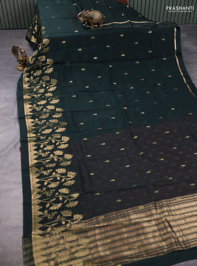Art kota silk saree bottle green and red with allover zari woven buttas and floral zari woven border