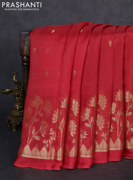 Art kota silk saree orange and violet with allover zari woven buttas and floral zari woven border