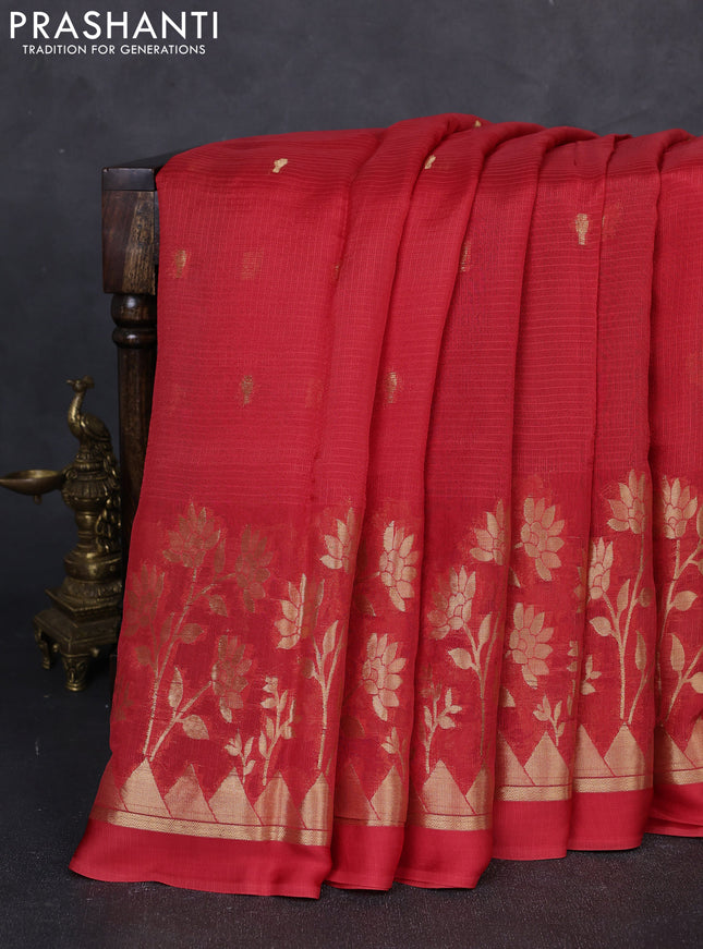 Art kota silk saree orange and violet with allover zari woven buttas and floral zari woven border
