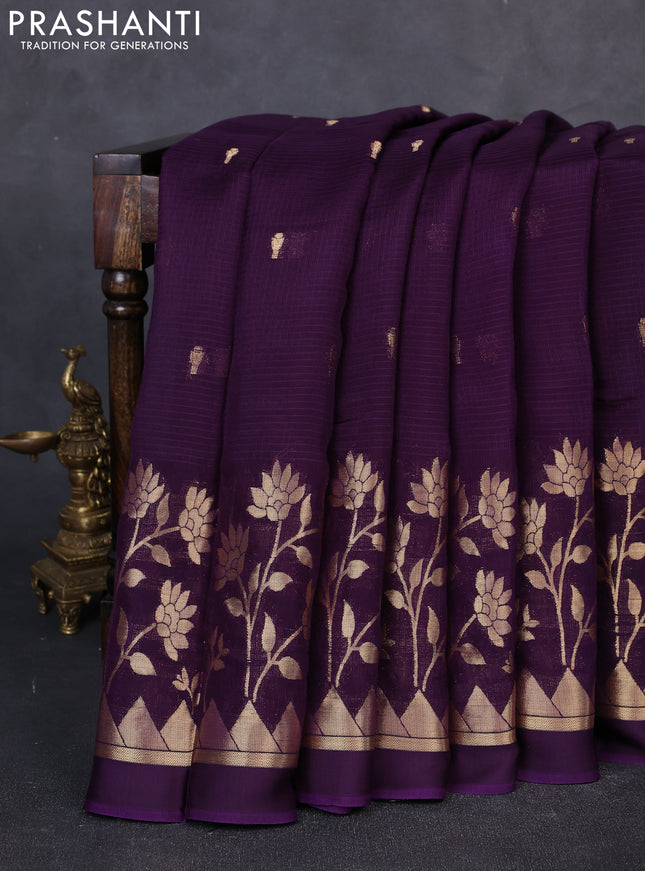 Art kota silk saree violet and pink with allover zari woven buttas and floral zari woven border