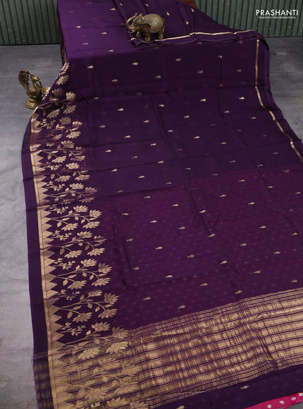 Art kota silk saree violet and pink with allover zari woven buttas and floral zari woven border