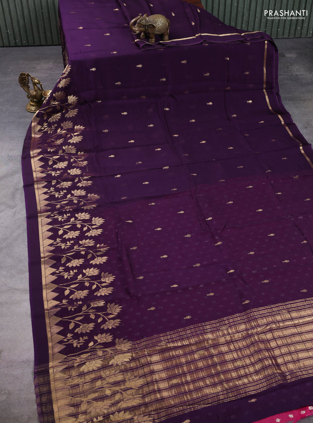 Art kota silk saree violet and pink with allover zari woven buttas and floral zari woven border