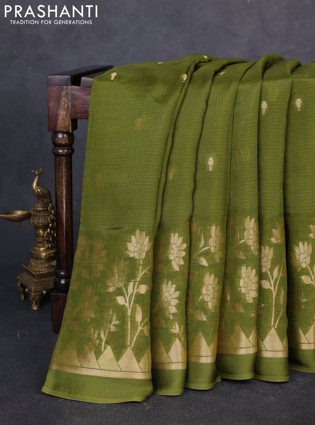 Art kota silk saree mehendi green and mustard yellow with allover zari woven buttas and floral zari woven border