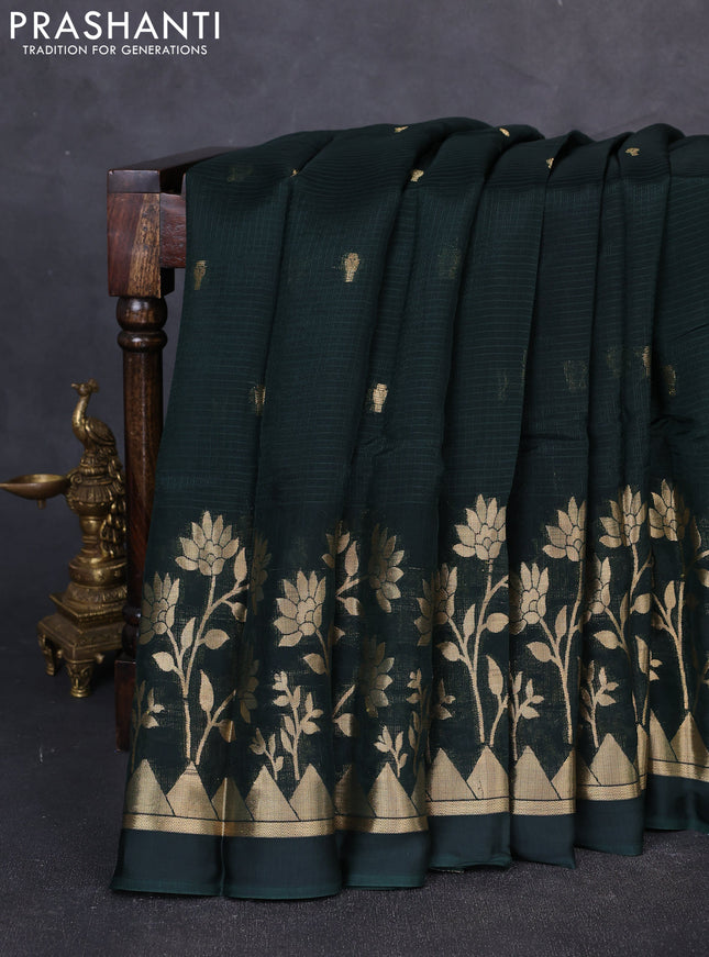Art kota silk saree bottle green and red with allover zari woven buttas and floral zari woven border