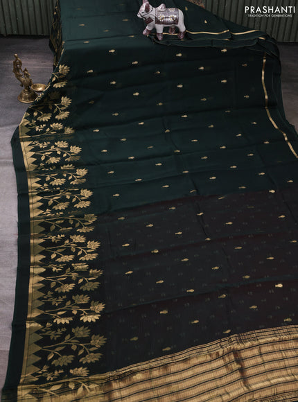 Art kota silk saree bottle green and red with allover zari woven buttas and floral zari woven border