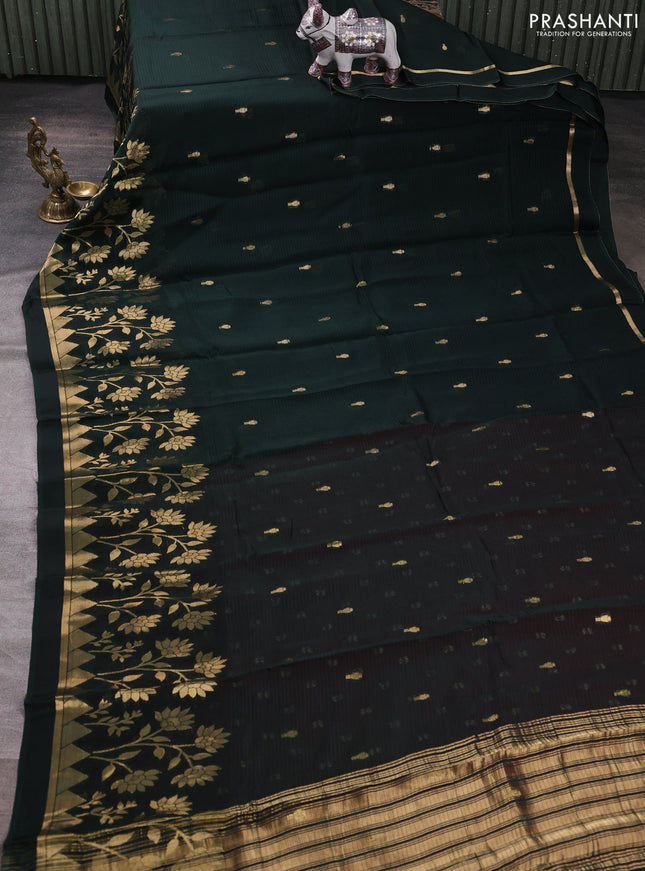 Art kota silk saree bottle green and red with allover zari woven buttas and floral zari woven border