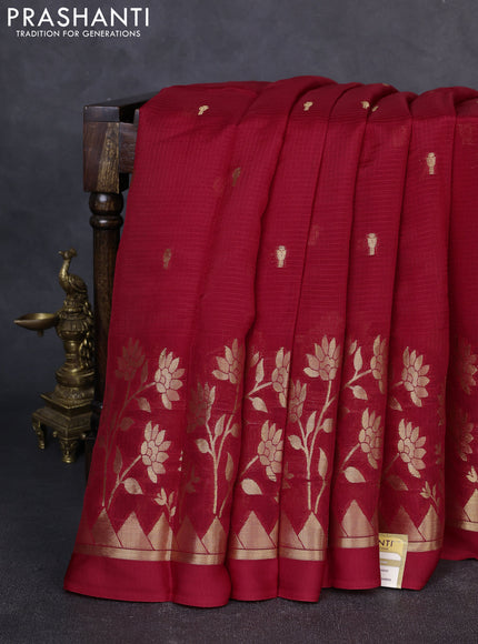 Art kota silk saree red and bottle green with allover zari woven buttas and floral zari woven border