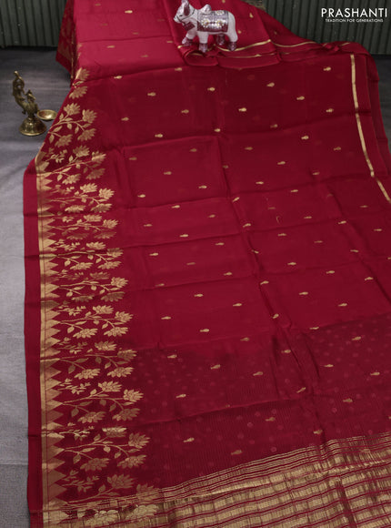 Art kota silk saree red and bottle green with allover zari woven buttas and floral zari woven border